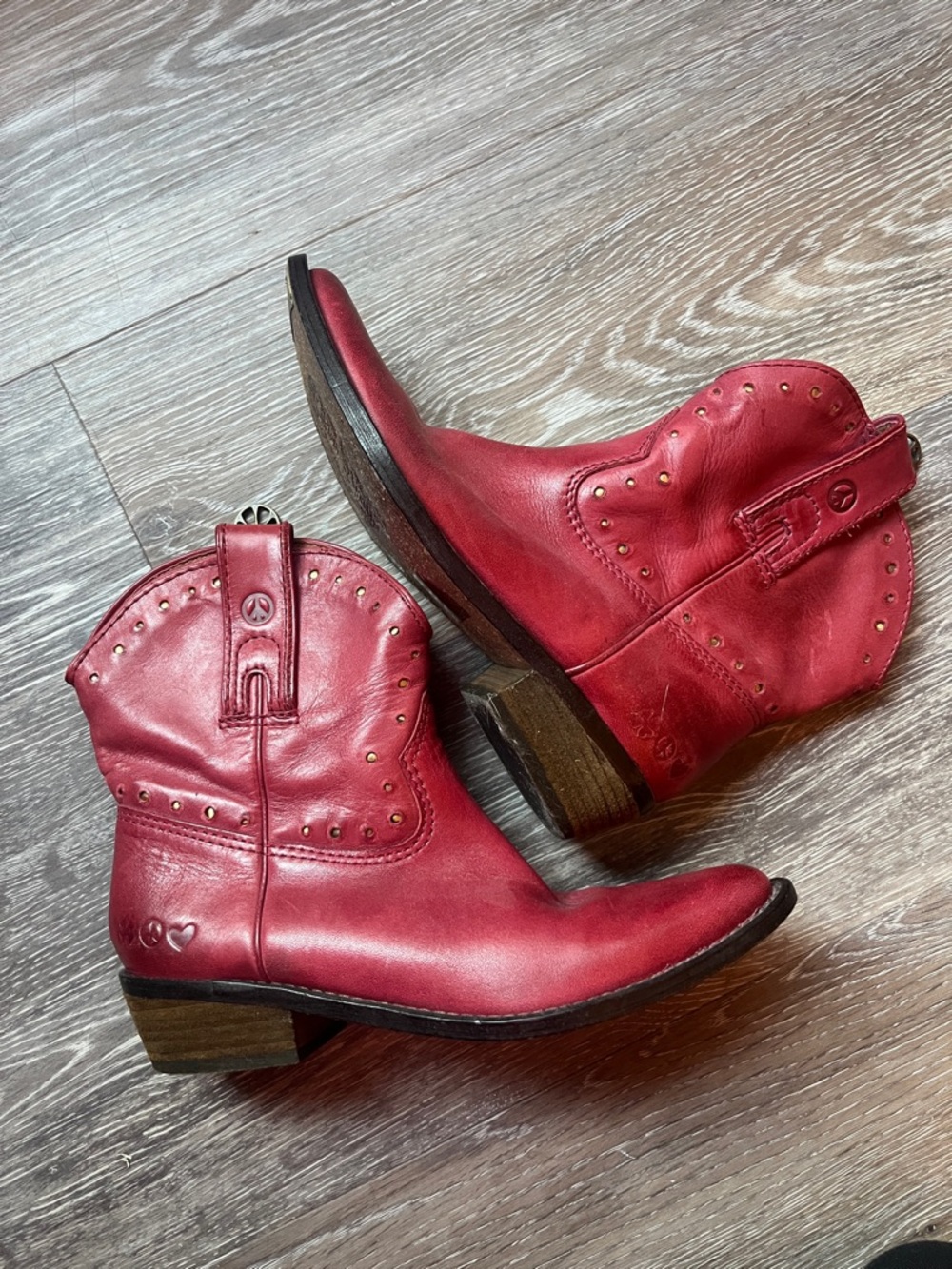 Women's Red Leather Western Ankle Boots